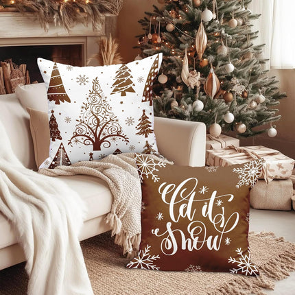 Set of 4 Holiday Throw Pillow Covers, 18x18 – Merry Christmas & Snowflake Winter Decor