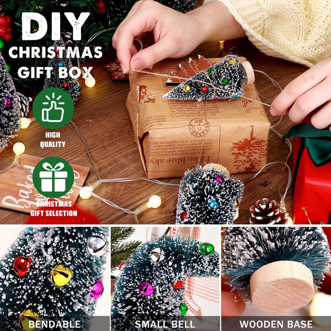 5PCS Mini Artificial Christmas Trees – Snowy Tabletop Bottle Brush Trees, 5 Sizes