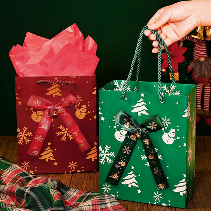 Christmas Gift Bags with Tissue Paper – Small Xmas Party Favor Bags