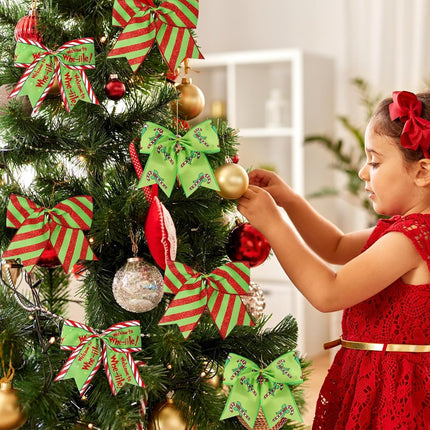12PCS Large Christmas Bows – Red & Green Garland Decorations for Xmas