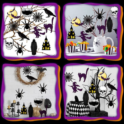 30-Piece Halloween Wooden Hanging Ornaments, Pumpkin Witch Skull Spider Tree Decor