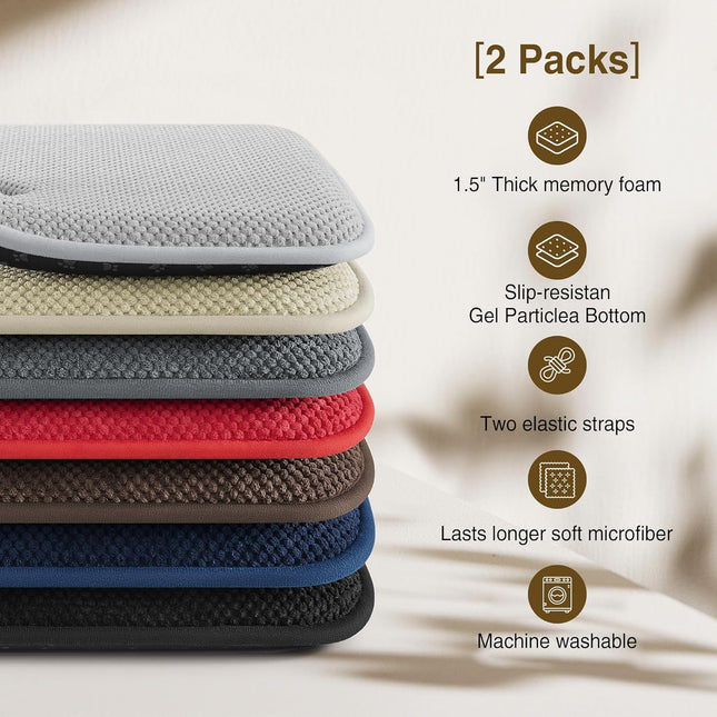 Light Khaki Dining Chair Cushions – Set of 2 Memory Foam, Non-Slip, 16" x 16" x 1.5"