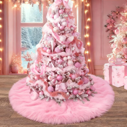 Mini Pink Christmas Tree Skirt – 15" Fluffy Pastel Fur Rug for Tabletop Tree Decor