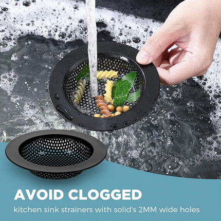 3-Piece Kitchen Sink Drain Strainer & Stopper – Stainless Steel, Black
