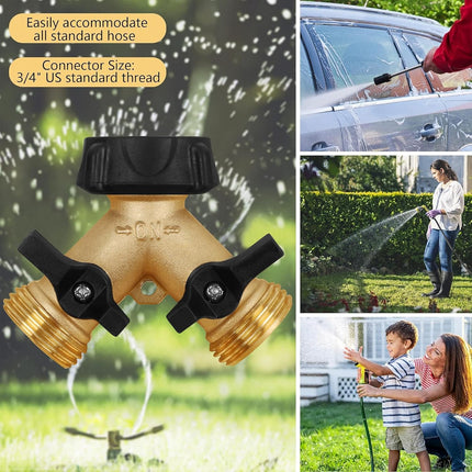 2-Way Garden Hose Splitter – Heavy Duty Brass Tap Connector with 2 Valves