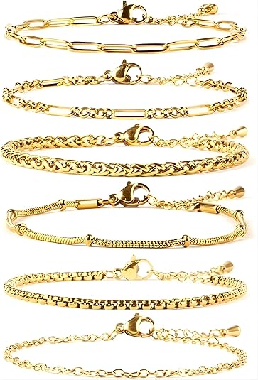 6-Piece Stainless Steel Bracelet Set for Women – Stackable Silver Charm Jewelry