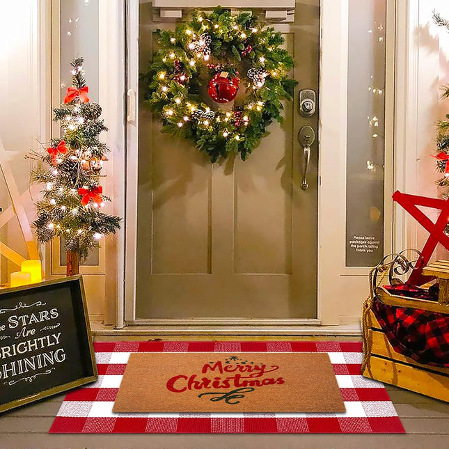 Christmas Plaid Door Mat – 28x43" Buffalo Check Rug for Porch & Entryway