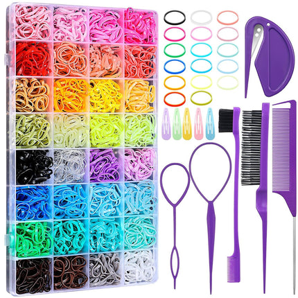 2000 Pcs Mini Hair Bands Set – 32 Colors, 16 Styling Tools for Girls & Toddlers