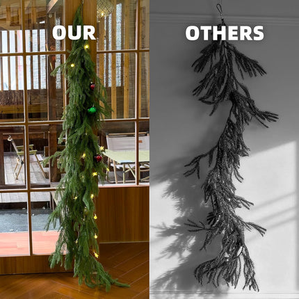 2Pcs 6FT Norfolk Pine Garland – Real Touch Xmas Greenery for Holiday Decor