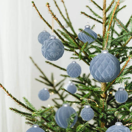 46PCS Velvet Christmas Ornaments – Gray Blue Shatterproof Tree Decor