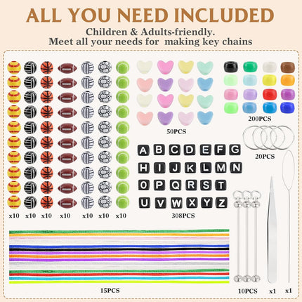 675Pcs DIY Keychain Making Kit, Letter & Heart Beads, Beaded Charms & Accessories