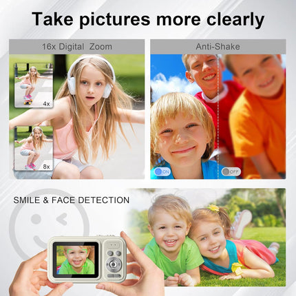 Compact Kids Digital Camera 1080P FHD 48MP 16X Zoom Anti-Shake 32GB