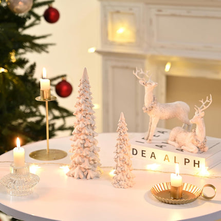 2 PCS Small Resin Christmas Trees Figurines Mini Xmas Tree Set for Home