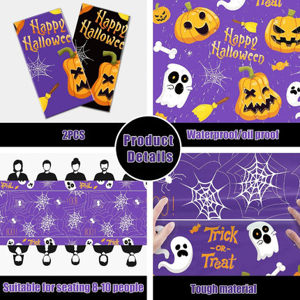 2-Pack Disposable Halloween Plastic Tablecloths, Party Table Decor Indoor Outdoor