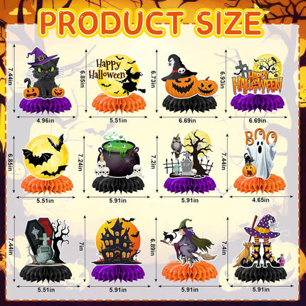 12-Piece Halloween Honeycomb Centerpieces, Witches, Pumpkins & Ghost Table Decor