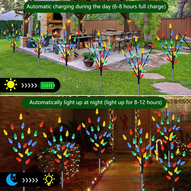 6-Pack Solar Powered C6 Christmas Lights – 120 LEDs, Waterproof, 8 Modes