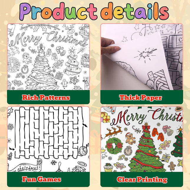 3-Pack Christmas Giant Coloring Posters – 30x72" Tablecloth Craft & Party Decor