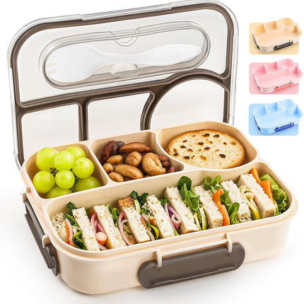 4 Compartment Bento Box Lunch Box BPA Free Dishwasher Safe Khaki Container
