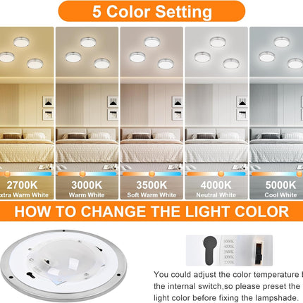 7.5 Inch Round Brushed Nickel Ceiling Light – LED Flush Mount, Adjustable 2700K-5000K