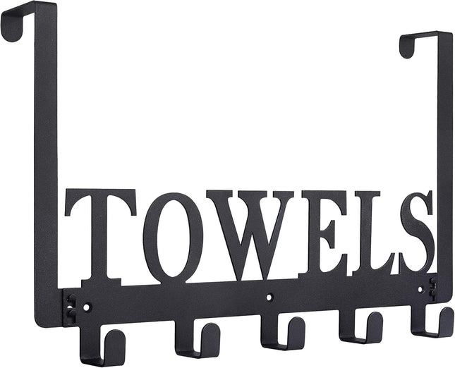 Over The Door Hooks Towel Holder Rack for Bathroom Bedroom Black Metal