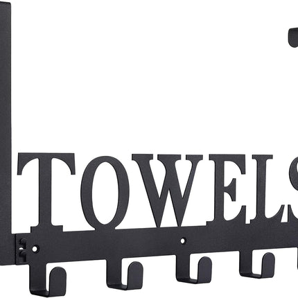 Over Door Towel Hooks Rack, Metal Bathroom Holder for Towels & Bathrobes, Black
