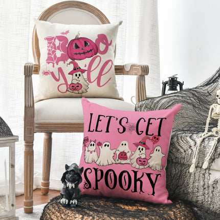 4-Pack Pink Halloween Ghost Boo Y'all Pumpkin Pillow Covers 18x18in, Spooky Decor