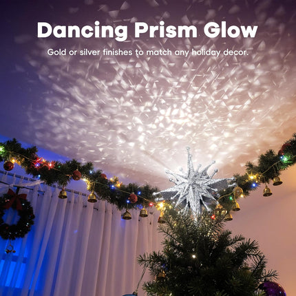 Christmas Tree Topper Projector 2025 – Bright Rotating LED, Glitter Star
