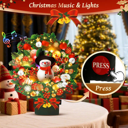 Christmas Popup Card with Music & Lights, Snowman Bouquet Holiday Greeting