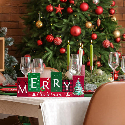 Wooden Christmas Table Centerpiece – Reversible Merry Christmas Standing Sign