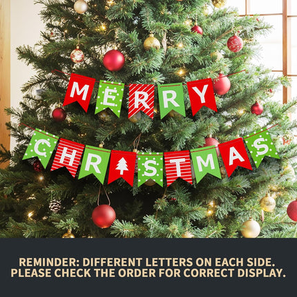 Merry Christmas Banner – Red Green Paper Sign for Fireplace, Wall & Window