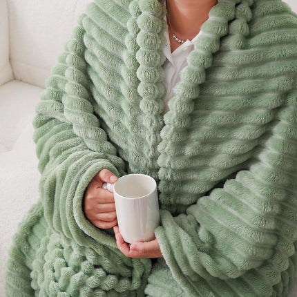 Sage Green Fleece Throw Blanket 50×60 – Soft Plush Microfiber, Striped