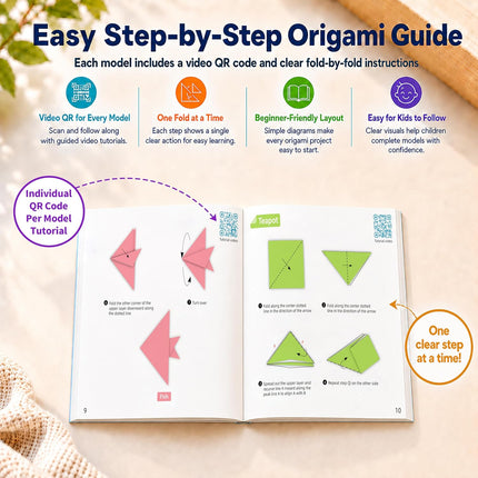 200 Sheets Origami Paper Kit, 6x6in Double-Sided Colored Paper with Guide, Kids