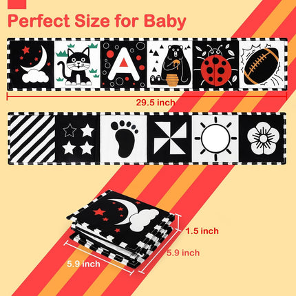 Black White Baby Toy High Contrast Tummy Time Soft Book Sensory Mirror 0-12 Months