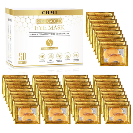 24K Gold Eye Patches 50 Pack Anti Aging Under Eye Masks for Dark Circles