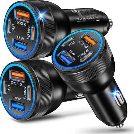 3-Pack 65W USB-C Car Charger – 4-Port Fast Charging Adapter for Phones