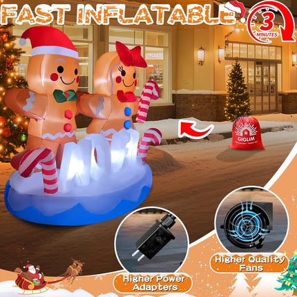 2025 Christmas Inflatable Gingerbread, 6FT Gingerbread Couple with Candy Canes & 8 LEDs for Yard & Lawn Decor