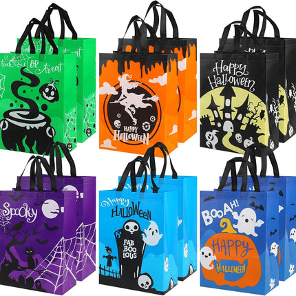 12PCS Large Halloween Non-Woven Trick-or-Treat Tote Bags with Handles, Reusable