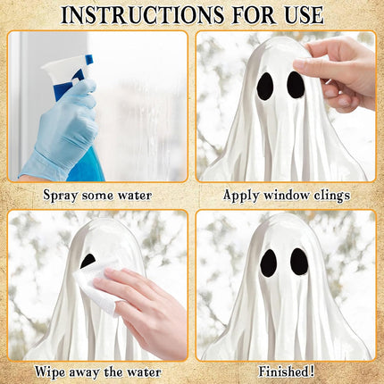 3-Piece Large Halloween Ghost Window Clings, Pumpkin Cat Reusable Glass Decals