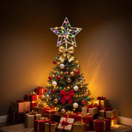 LED Christmas Tree Topper – 50 Light Silver Star with Remote & 8 Modes
