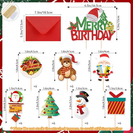 43-Pcs Christmas Cake Toppers – Glitter Santa, Snowman & Socks Cupcake Decor