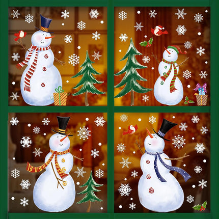 Christmas Window Clings Snowman & Snowflakes Static Stickers Decor