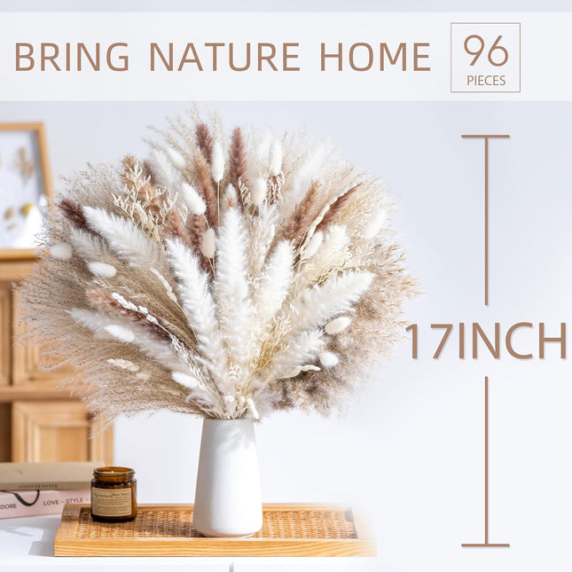 96PCS Dried Pampas Grass – Boho Wedding Bouquet & Home Decor Floral Arrangements