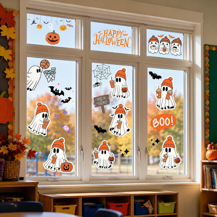 9-Sheet 11x14in Halloween Window Stickers, Ghost Pumpkin Self-Adhesive PVC Decals