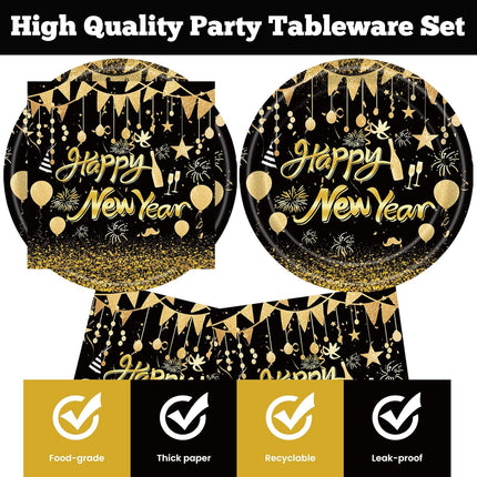 40 PCS Happy New Year 2026 Paper Plates & Napkins Disposable Party Set