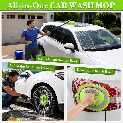 62" Car Wash Brush Kit with Long Handle, Microfiber Mop & Scratch-Free Detailing Set