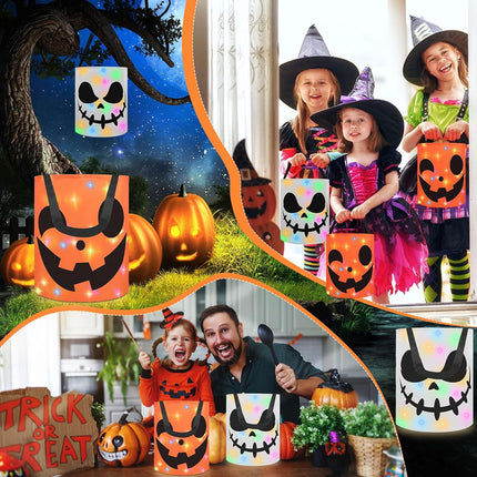 2-Piece Light-Up Halloween Trick-or-Treat Buckets, LED Glow Candy Goodie Bags