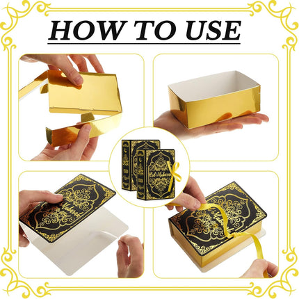 12PCS Ramadan Eid Mubarak Favor Boxes with Golden Ribbon 2 Styles