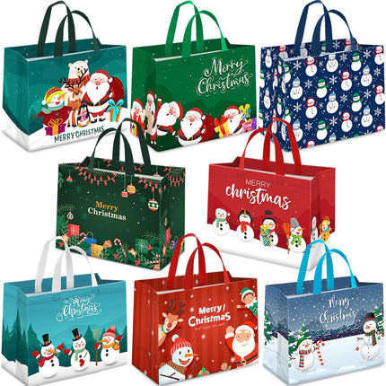 8-Piece Christmas Gift Bags Set – Reusable Holiday Treat Bags with Handles for Gifting
