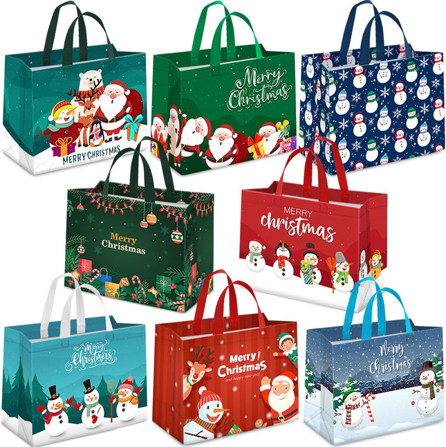 8-Piece Christmas Gift Bags Set – Reusable Holiday Treat Bags with Handles for Gifting