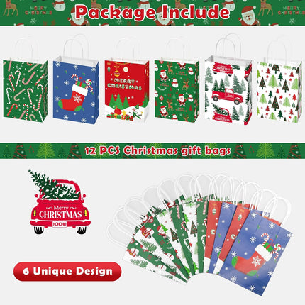 12-Pack Small Christmas Gift Bags – Perfect for Holiday Gifts & Stocking Stuffers